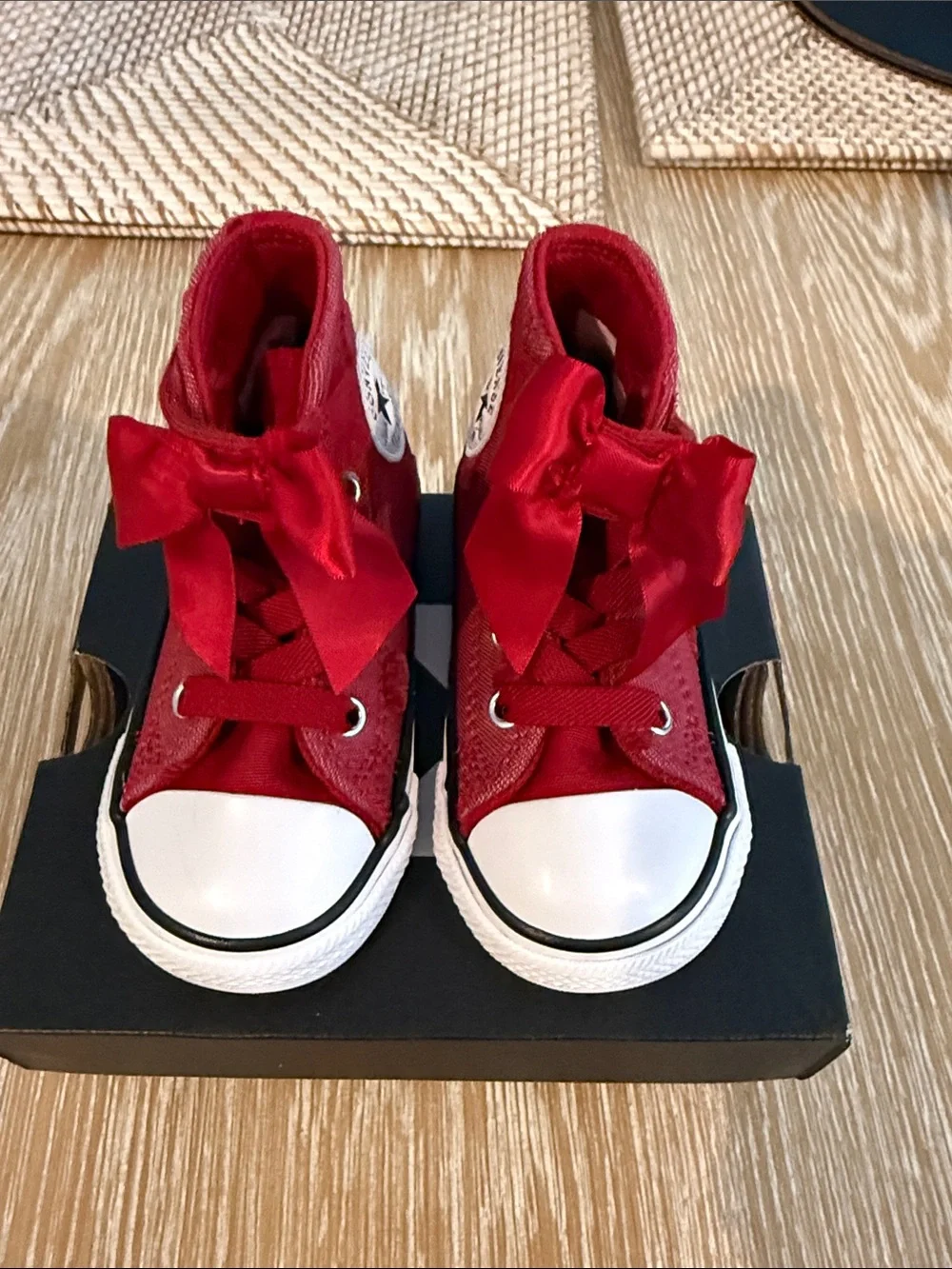 Converse Kids Red High-Top Sneakers with Ribbon Bow